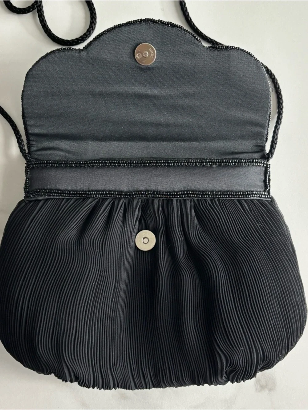 Genie Black Beaded Evening Shoulder Satin Bag Mini Black